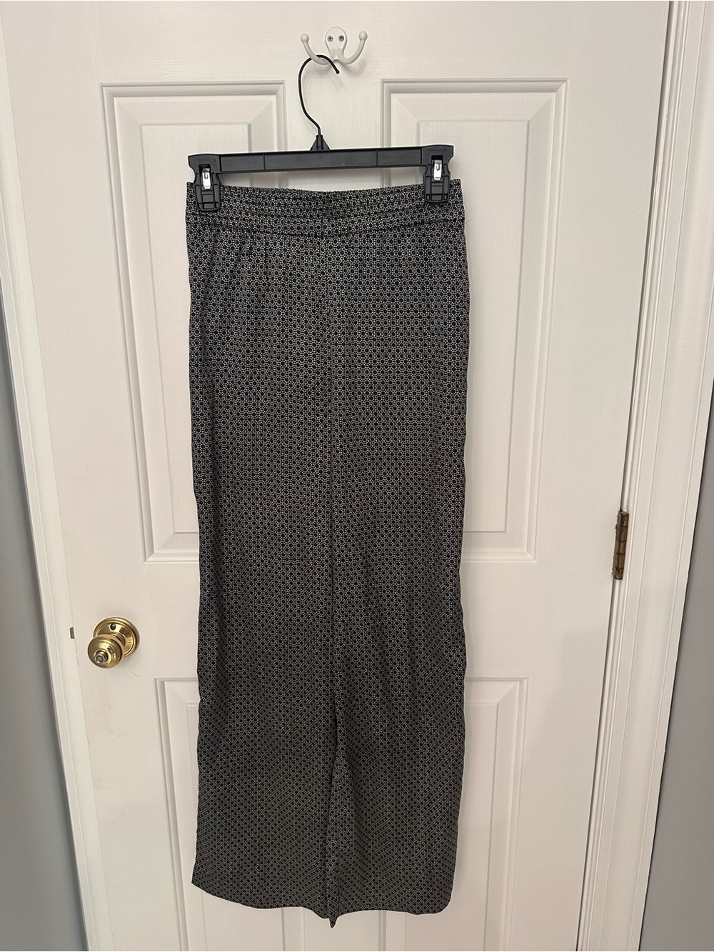 H&M Black Wide Leg Silk Dress Pants with Subtle Dot Print